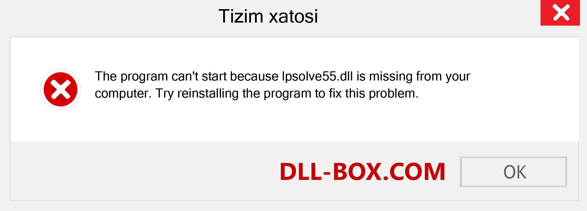 lpsolve55.dll fayli yo'qolganmi?. Windows 7, 8, 10 uchun yuklab olish - Windowsda lpsolve55 dll etishmayotgan xatoni tuzating, rasmlar, rasmlar